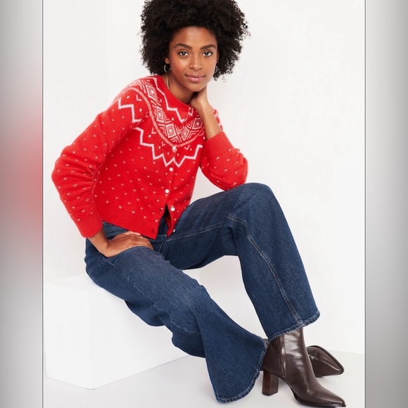 Old Navy Sweaters - Old Navy Sosoft Cropped Fair Isle Cardigan Sweater Cozy Cabin NWT Holidays